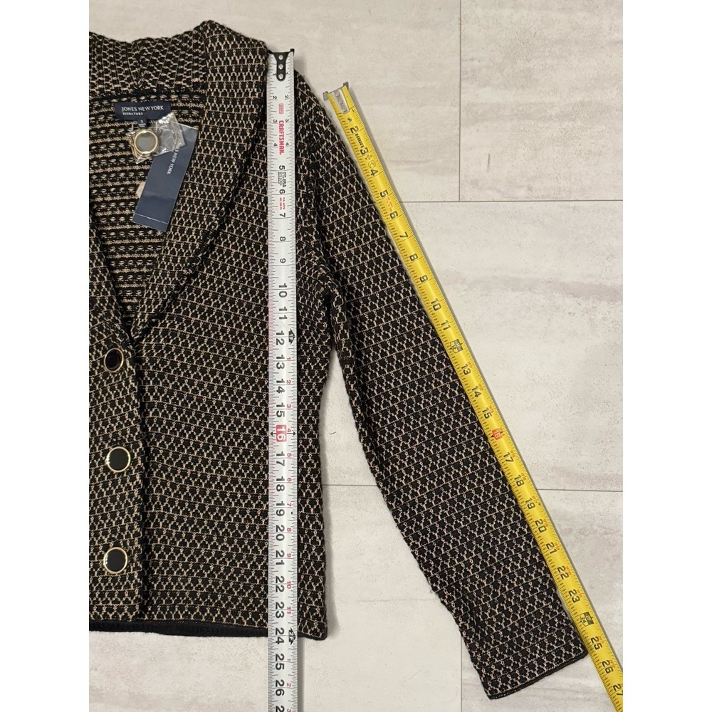 Jones New York S Black/ Gold Wool Knit Jacket Sweater Blazer with Pockets NWT - Picture 4 of 5